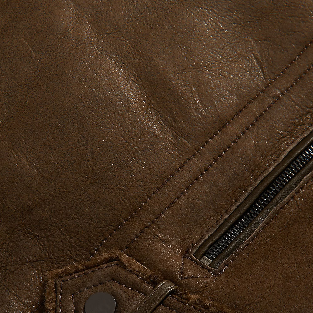 Men's Brown Aviator Styled Sheepskin Fur Moto Shearling Leather Jacket