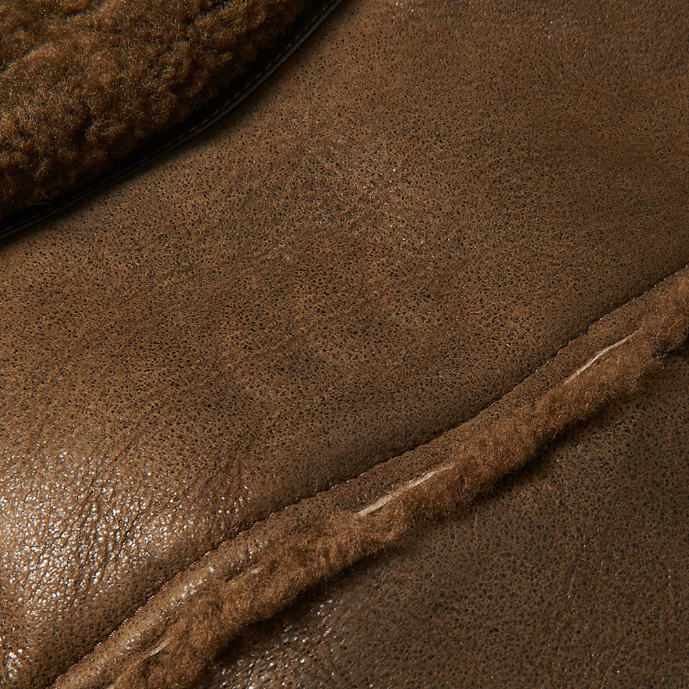 Brown Aviator Styled Sheepskin Fur Moto Flight Shearling Leather Jacket