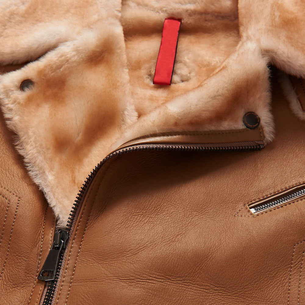 Black Airforce B3 Aviator Flight Fur Sheepskin RAF Shearling Leather Jacket