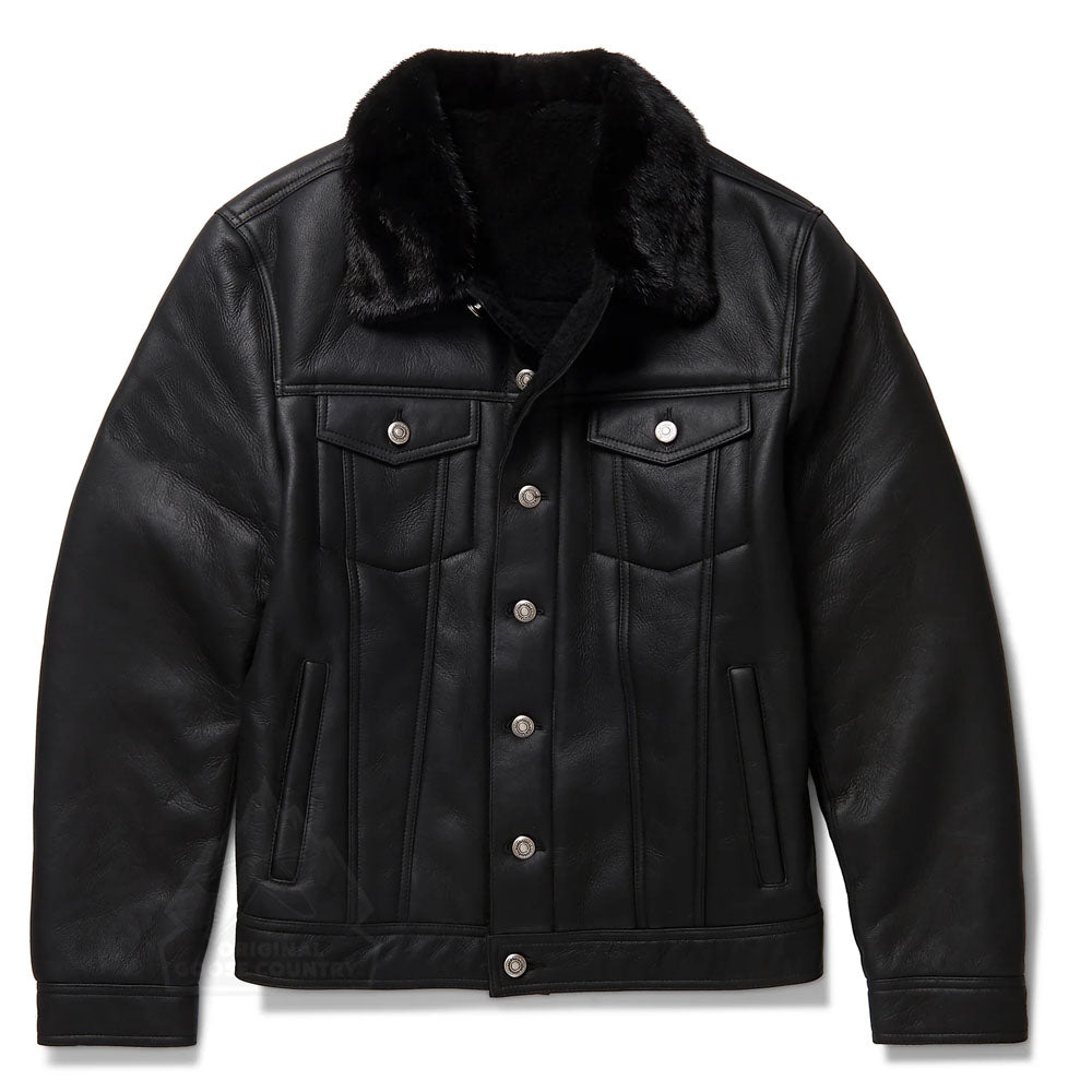 Men Black Airforce B3 Aviator Flight Fur Sheepskin RAF Shearling Leather Jacket