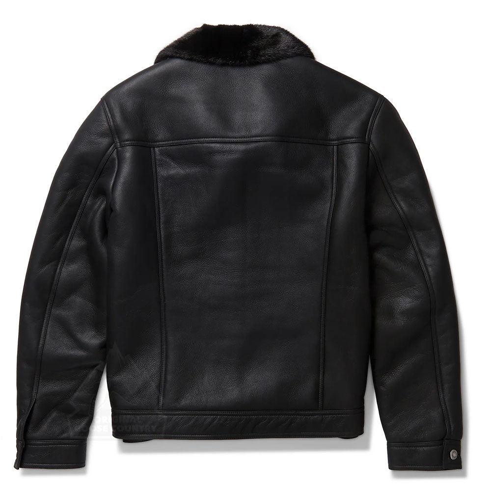 Men Black Airforce B3 Aviator Flight Fur Sheepskin Shearling Leather Jacket