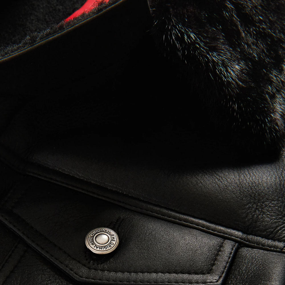 Black Airforce B3 Aviator Flight Fur Sheepskin RAF Shearling Leather Jacket