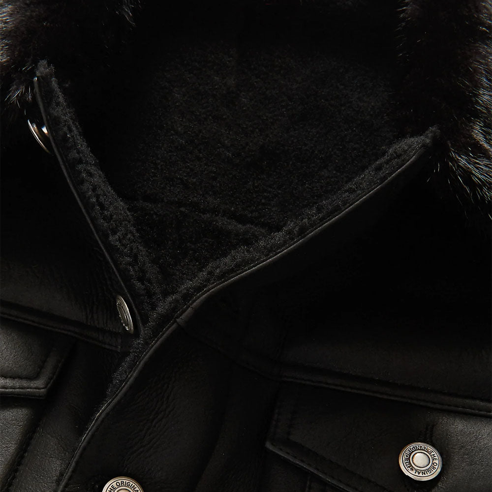 Men Black Airforce Aviator Flight Fur Sheepskin RAF Shearling Leather Jacket