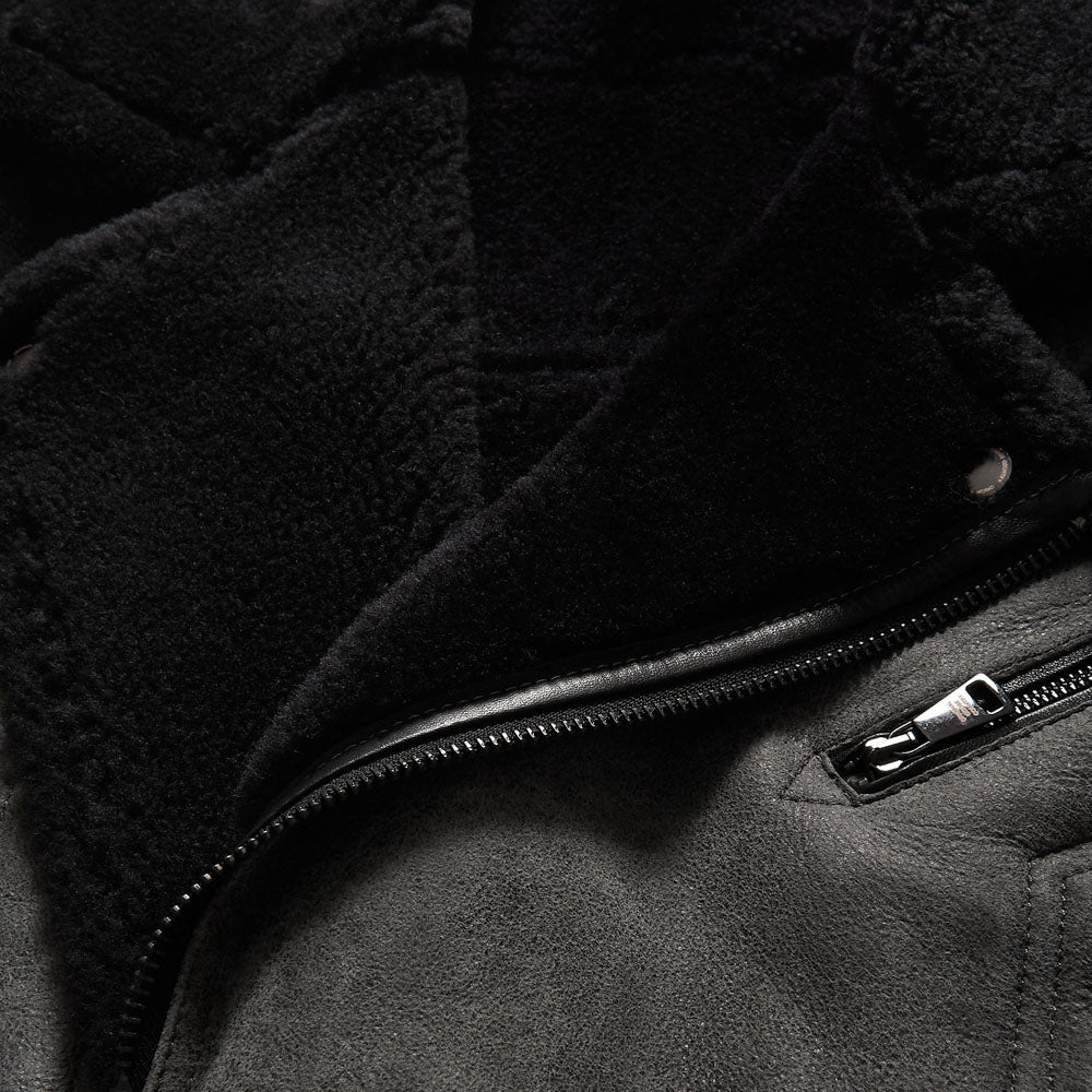 Men Gray B3 Flight Shearling Fur Aviator RAF Sheepskin Leather Jacket