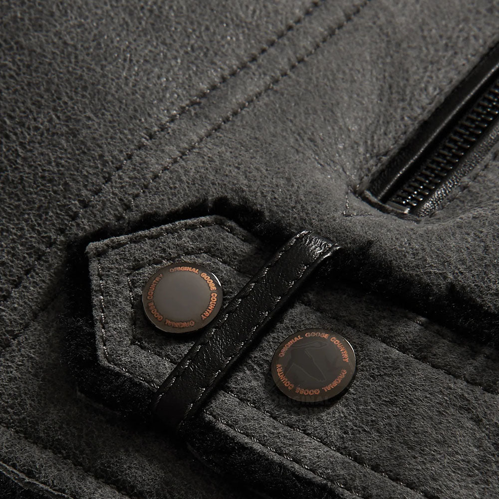 Men Gray B3 Flight Shearling Aviator RAF Sheepskin Leather Jacket