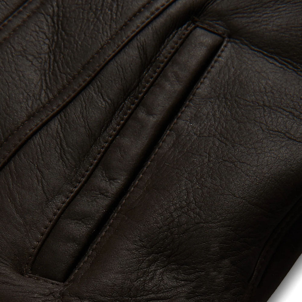 Men Dark Brown Sheepskin Airforce Aviator Fur Collar Leather Jacket