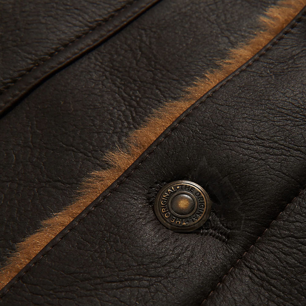 Dark Brown Sheepskin Airforce B3 Aviator Fur Collar Leather Jacket