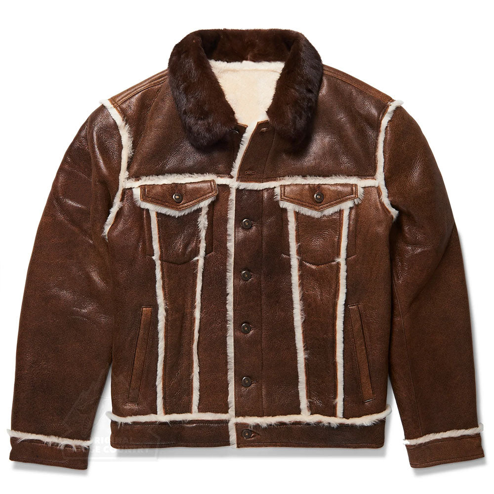 Men Brown Aviator Flight Sheepskin Fur Pilot B3 Shearling Leather Jacket
