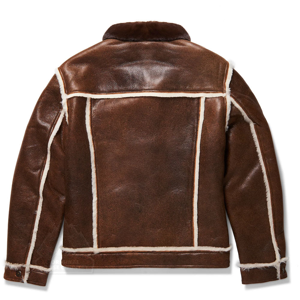 Men Brown Aviator Flight Sheepskin Fur Pilot Shearling Leather Jacket