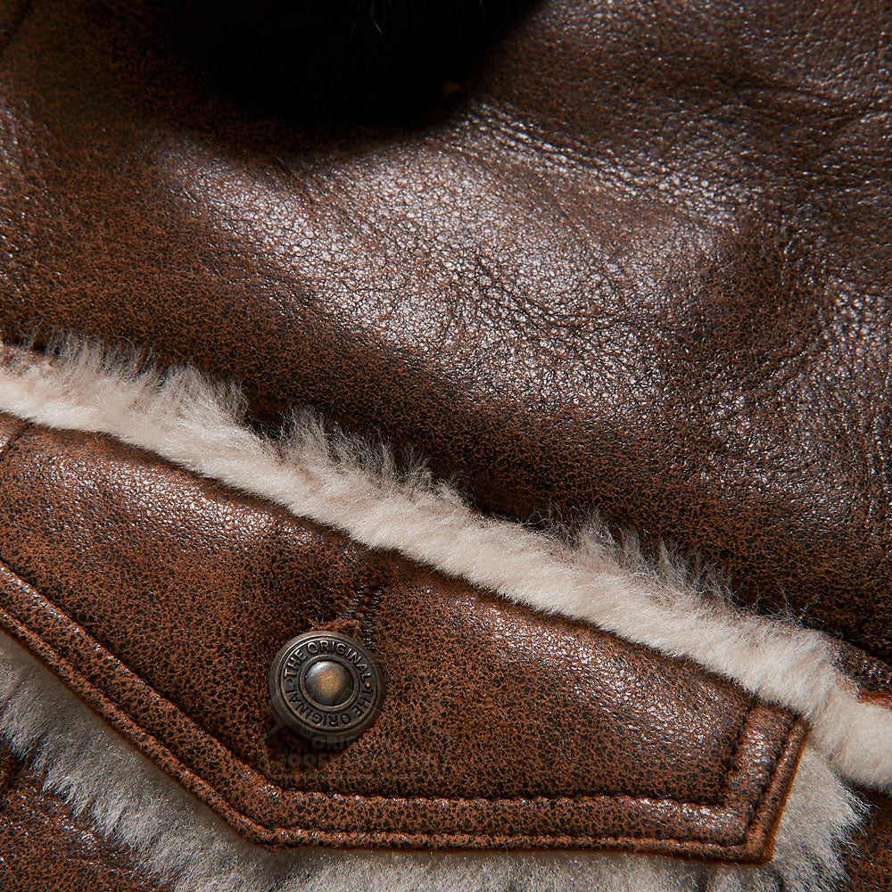Brown Aviator Flight Sheepskin Fur Pilot B3 Shearling Leather Jacket