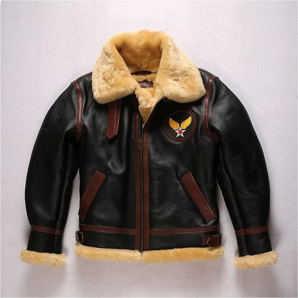 Men B3 Bomber Sheepskin Aviator Airforce Black Shearling Leather Jacket