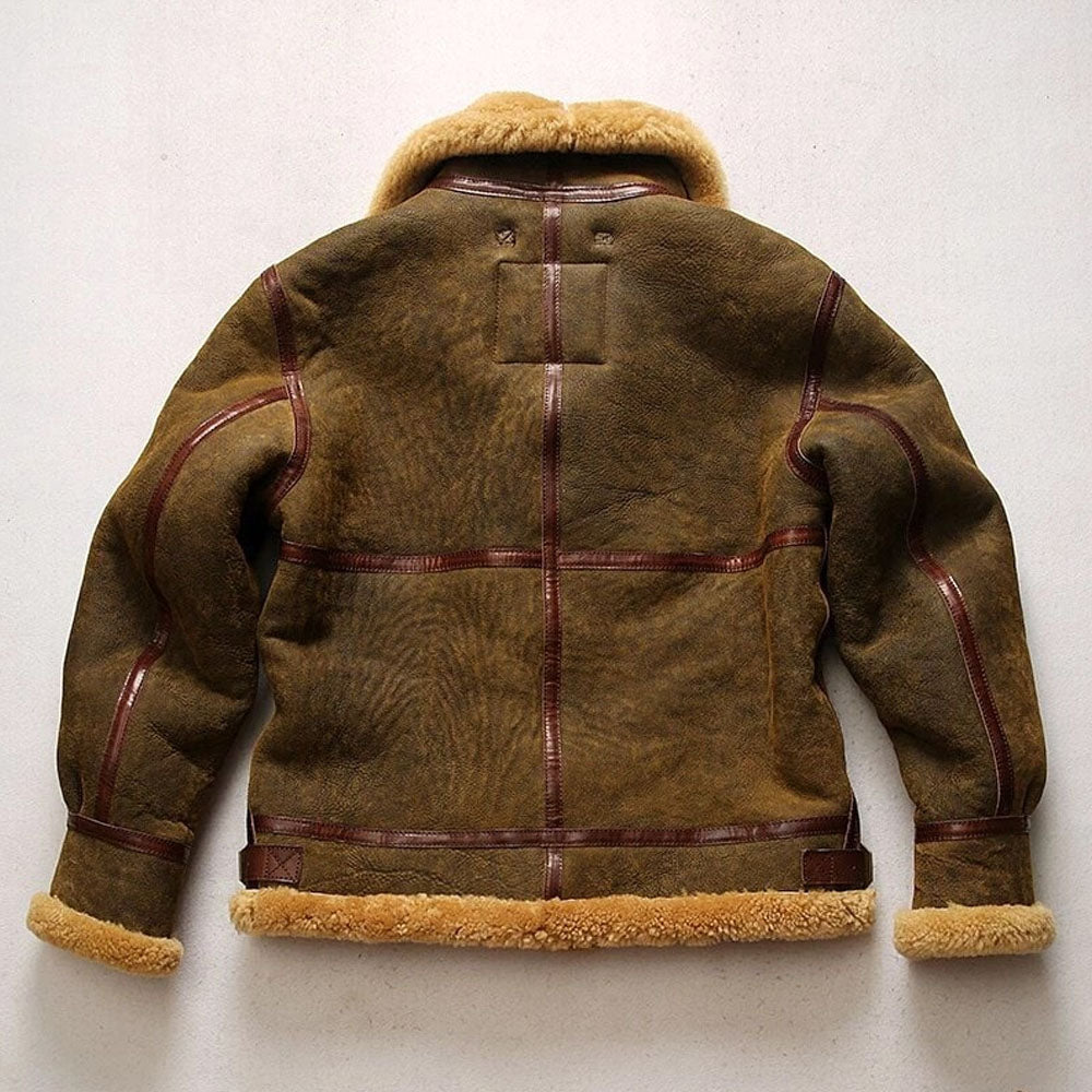 Men Aviator Bomber Airforce Flight Sheepskin Leather Jacket