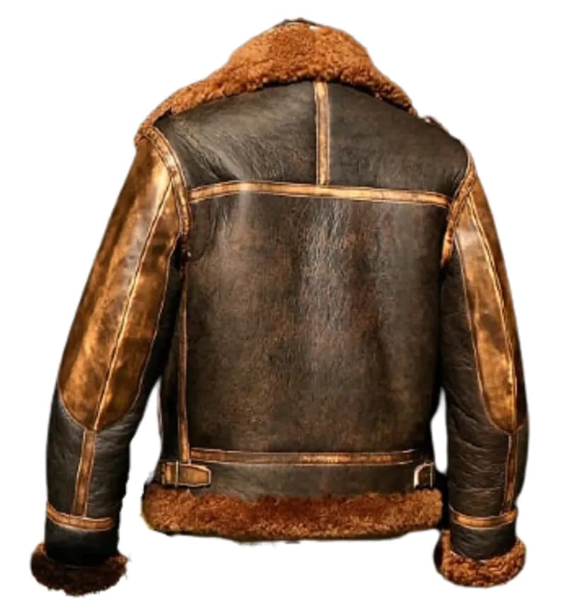 Men B3 Flight Aviator Fur Bomber Sheepskin Leather Jacket