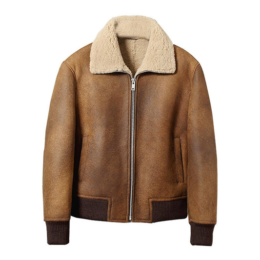 Shearling Pilot RAF Flight Aviator B3 Bomber Sheepskin Brown Leather Jacket