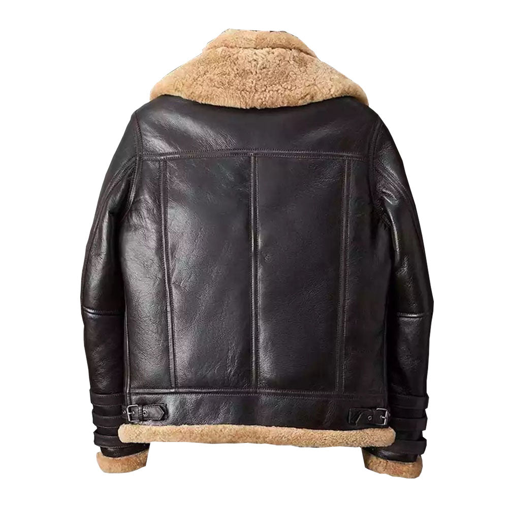 Men B3 Aviator Bomber Flight Double Collar Sheepskin Leather Jacket