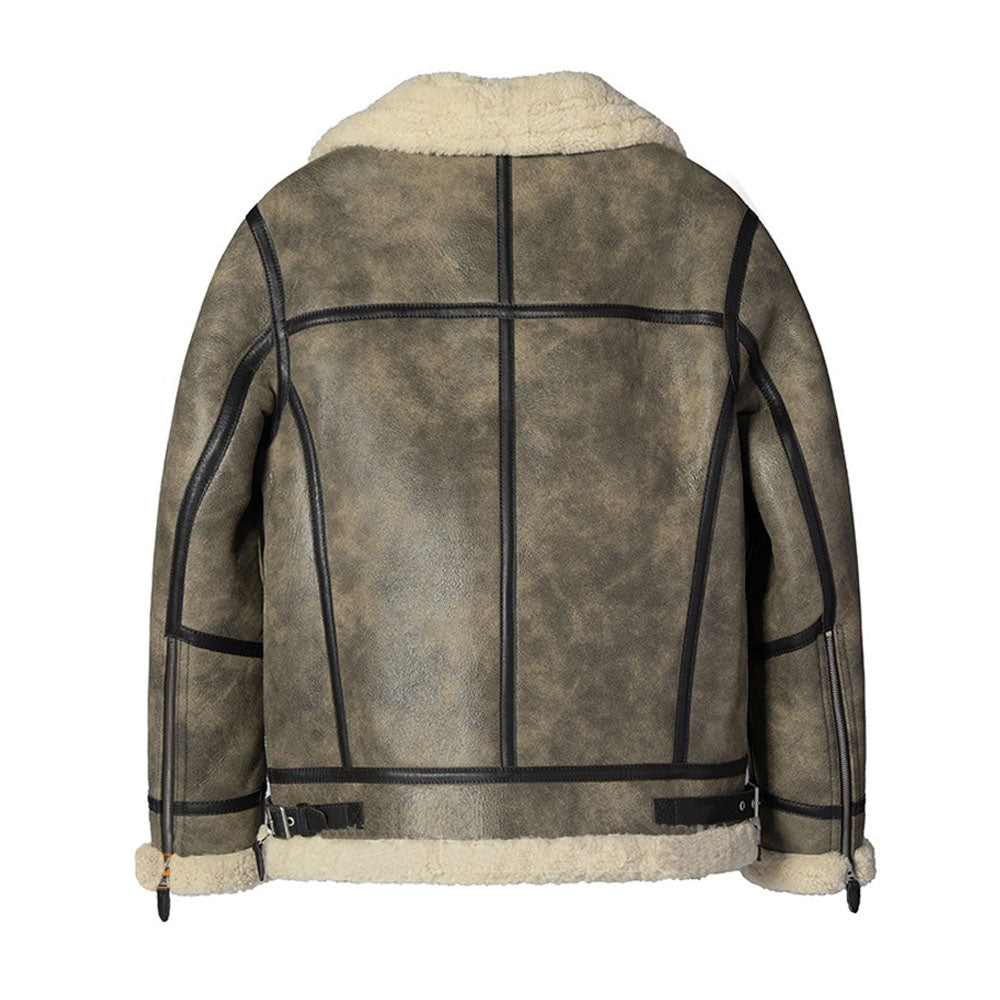 Men Airforce Flight Aviator Shearling Fur Flying Bomber Leather Jacket