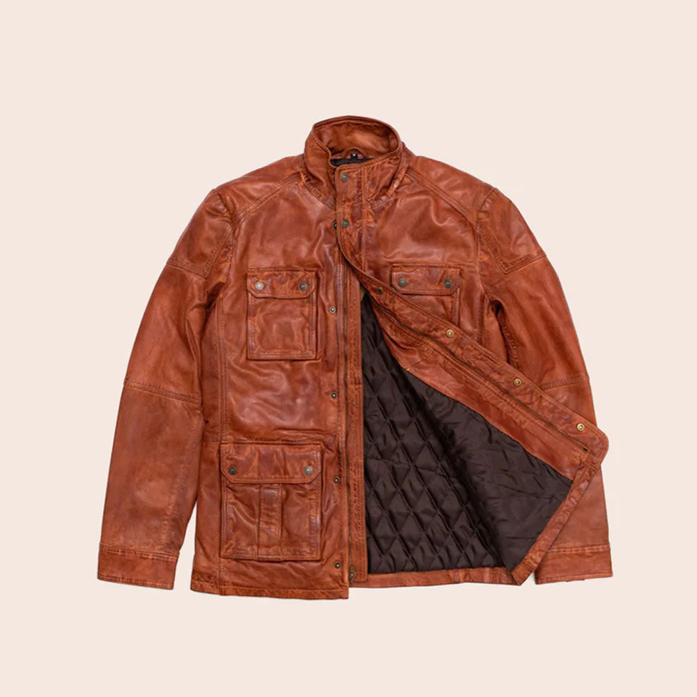 Men Lambskin Pure Fine Grain Leather Field Jacket