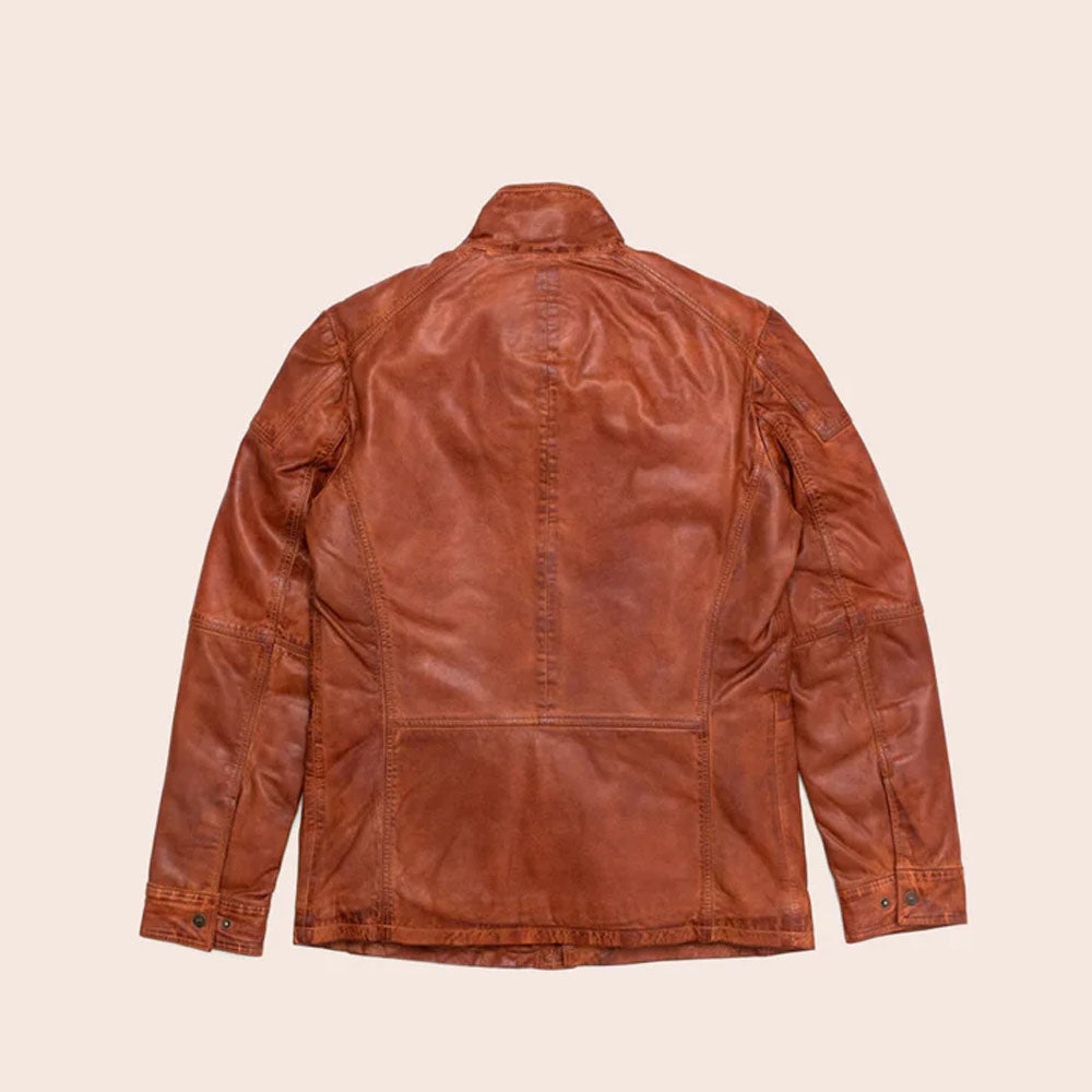 Men Lambskin Pure Fine Grain Leather Brown Jacket