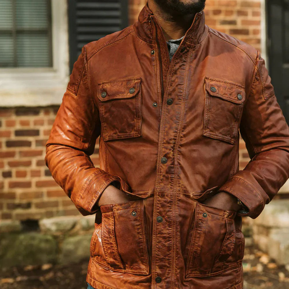 Lambskin Pure Fine Grain Leather Brown Field Jacket