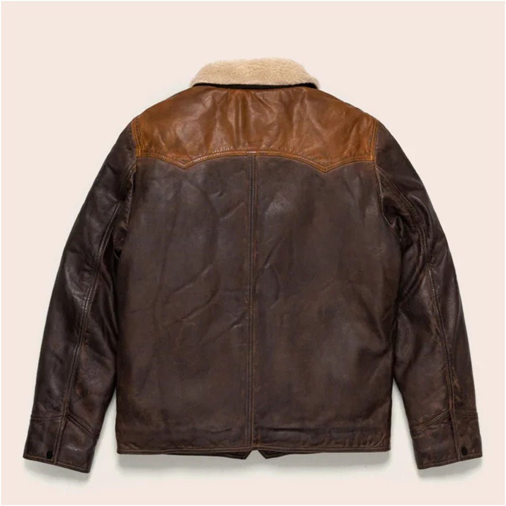 Double Tone Brown Sheepskin Fur Leather Jacket