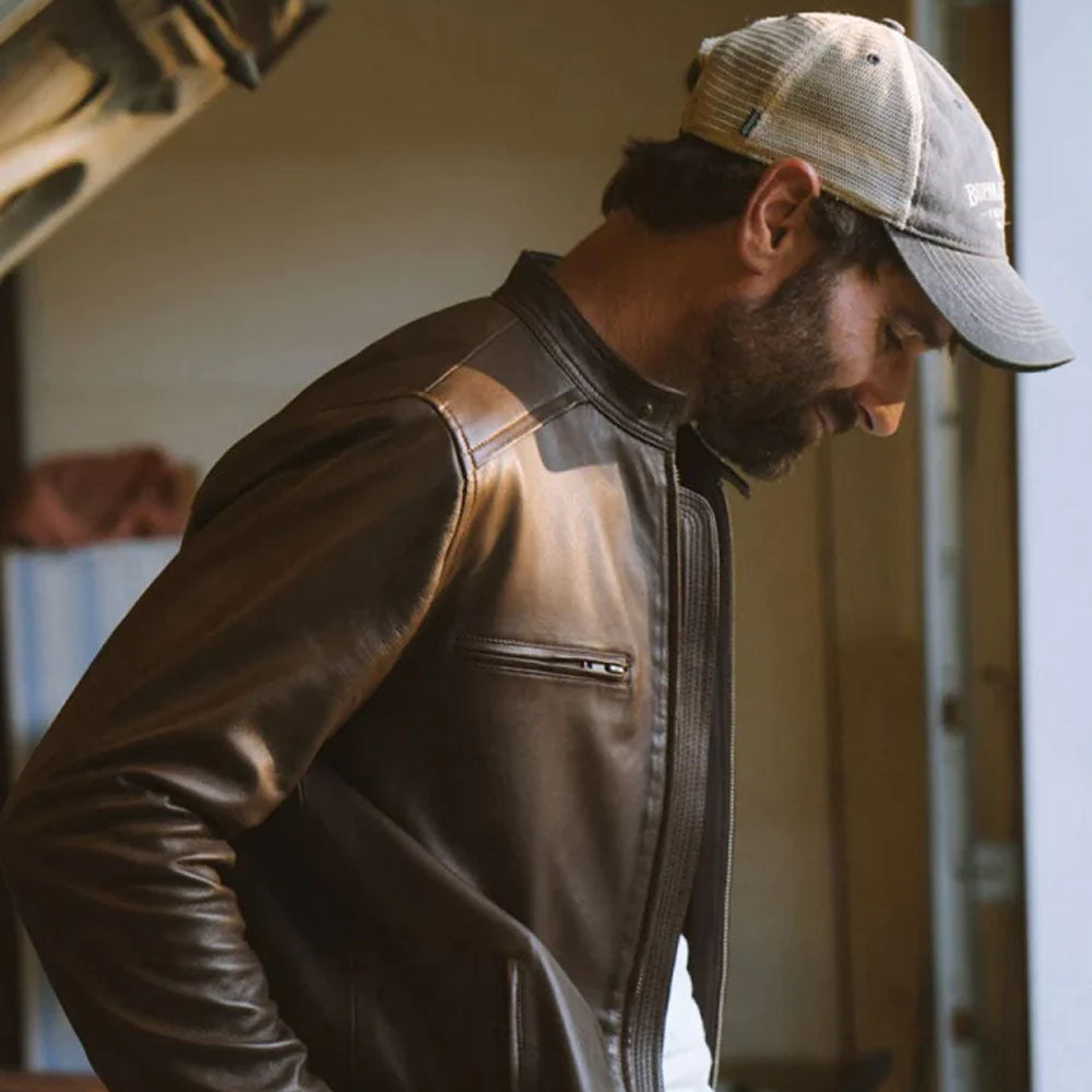 Brown Cafe Men Motorcycle Leather Lambskin Jacket