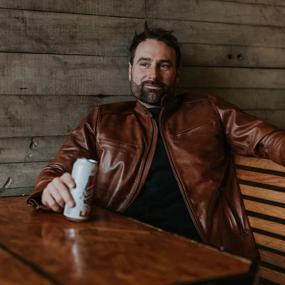 Men Motorbike Cafe Racer Brown Jacket