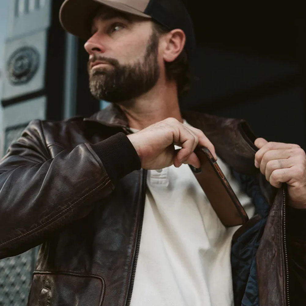 Brown Bomber Lambskin Vintage A-2 Leather Jacket