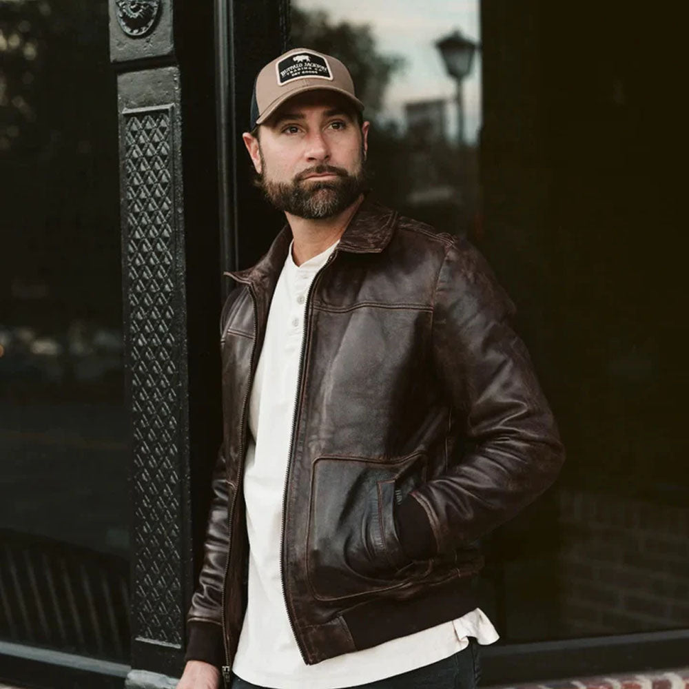 Men Brown Bomber Lambskin A-2 Leather Jacket