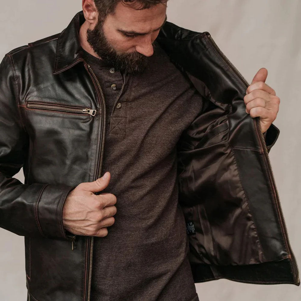 Men Brown Lambskin Leather Jacket