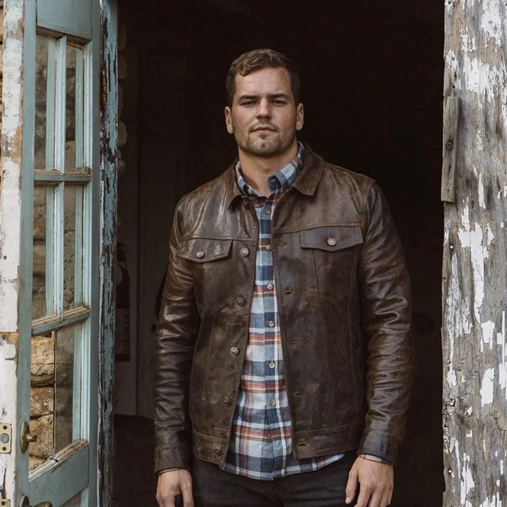 Men Iconic Brown Trucker Leather Jacket