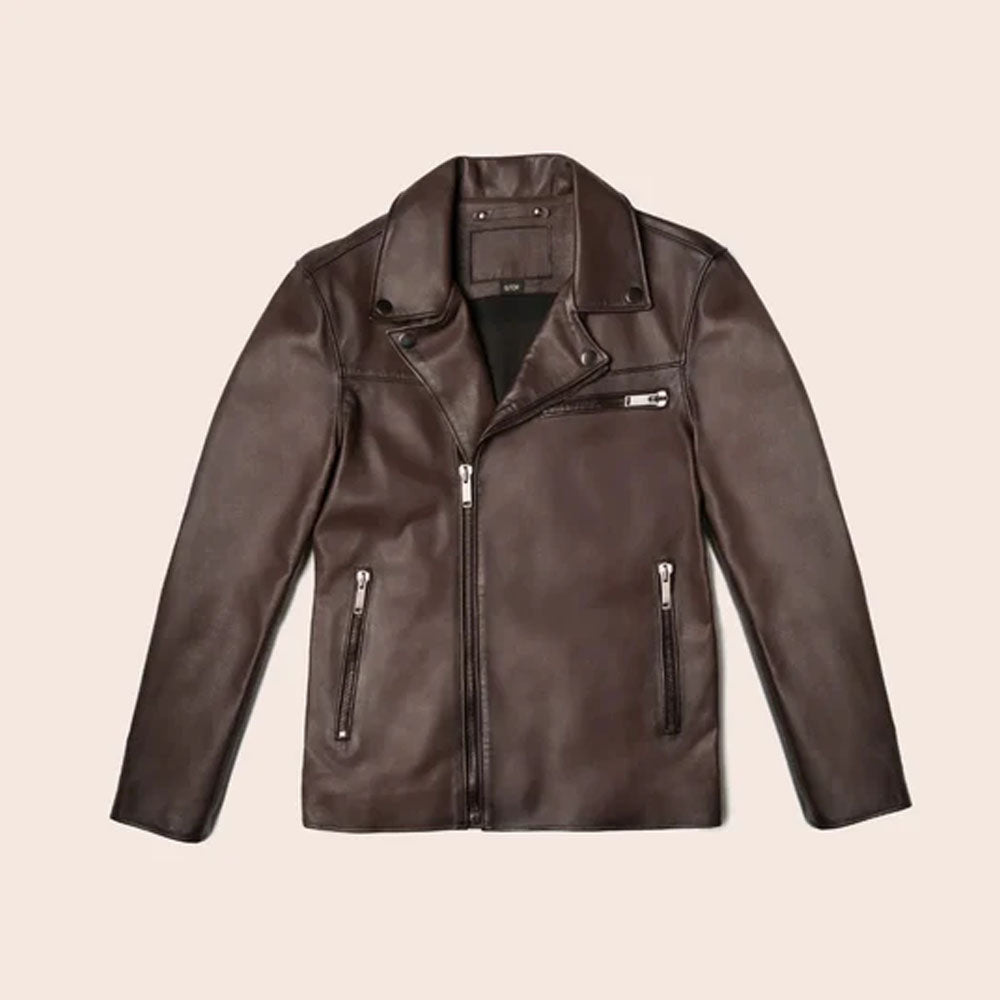 Brown Men Racer Motorbike Leather Jacket
