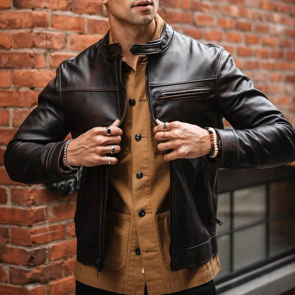 Brown Cafe Goatskin Motorbike Leather Jacket