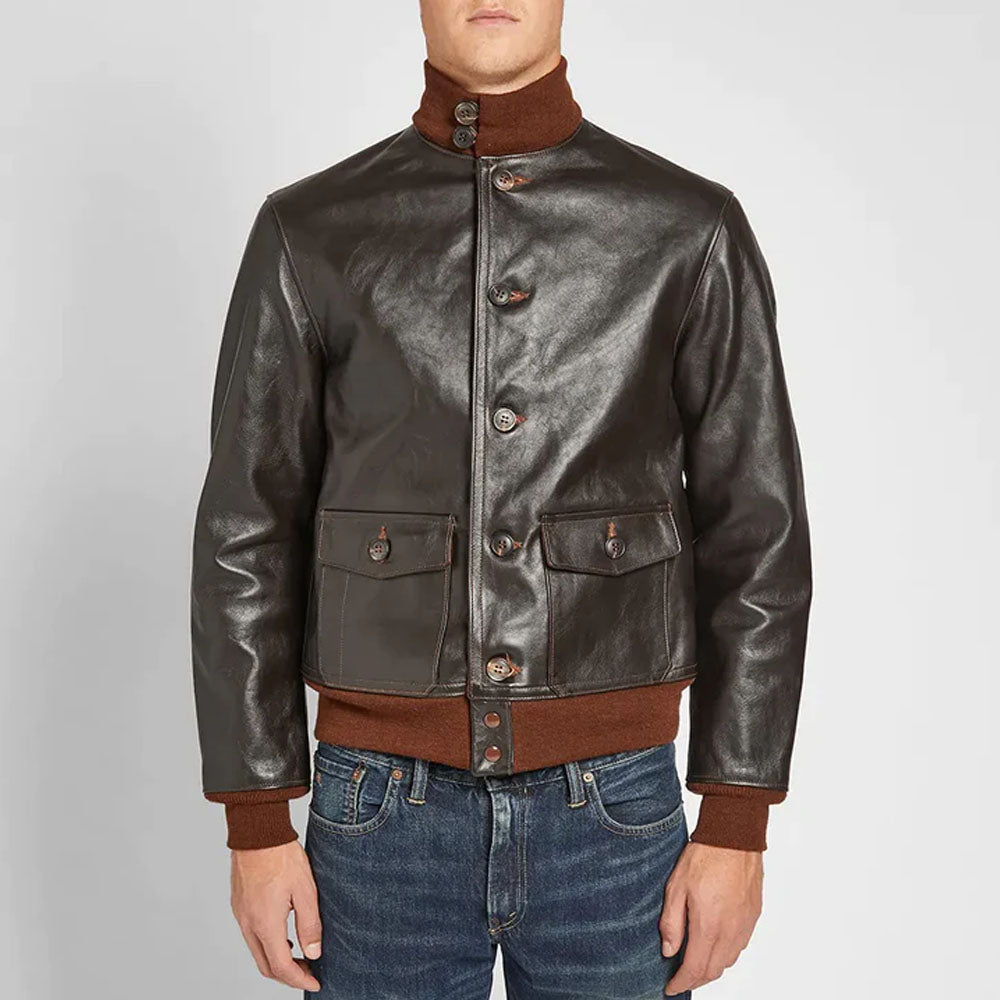 Brown Men A-1 Bomber Flight Leather Jacket