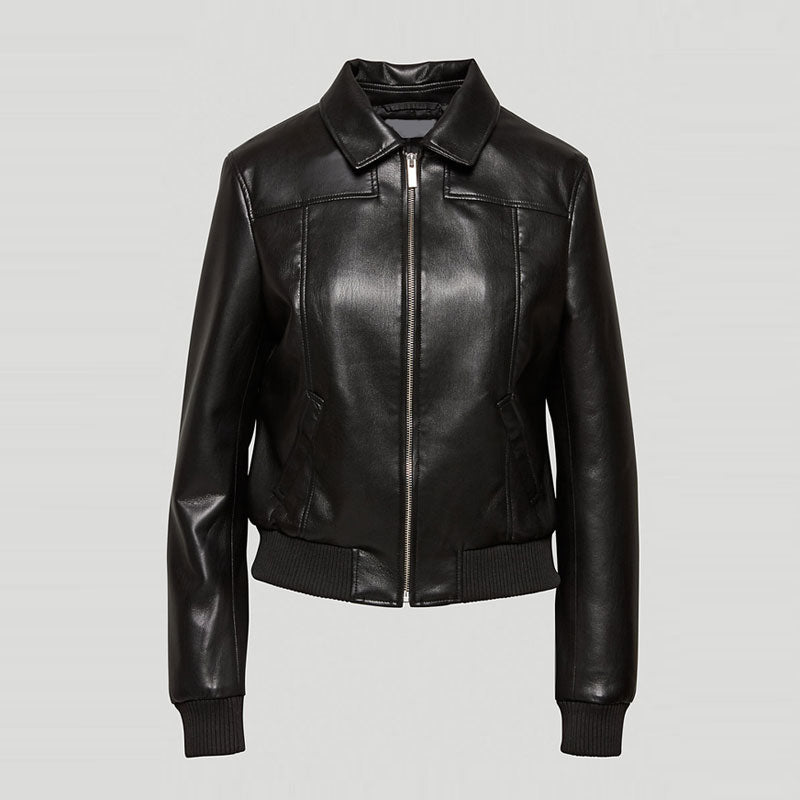 New Black Women's RAF Sheepskin Shearling Aviator Leather Biker Jacket