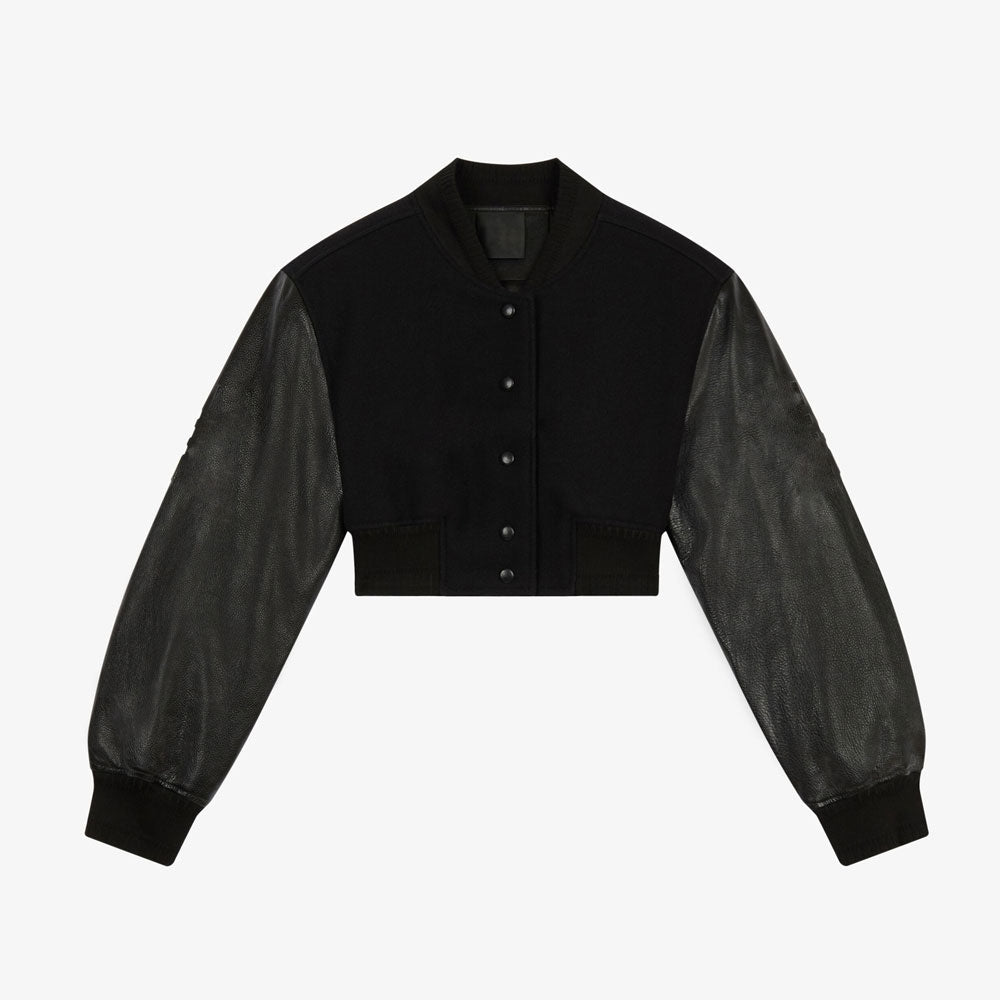 New Black Women Sheepskin Shearling Trimmed Textured Leather Bomber Biker jacket