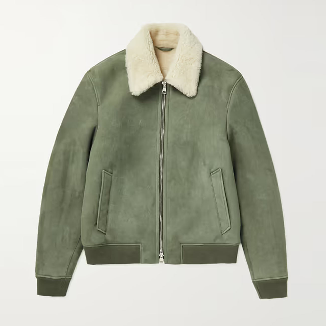 New Men Sheepskin B3 Bomber Flying Green Shearling suede Leather Jacket