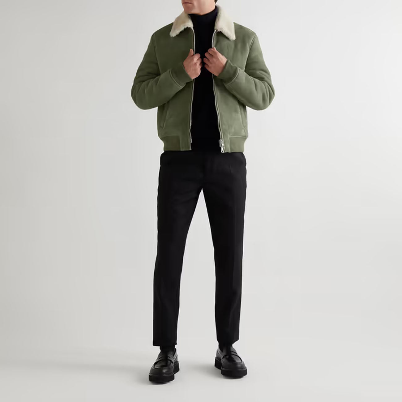 New Men Sheepskin B3 Bomber Flying Shearling suede Leather Jacket