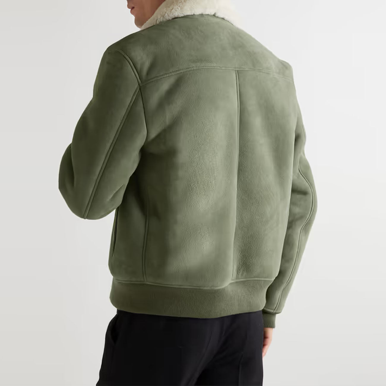 New Men Sheepskin Bomber Flying Green Shearling suede Leather Jacket