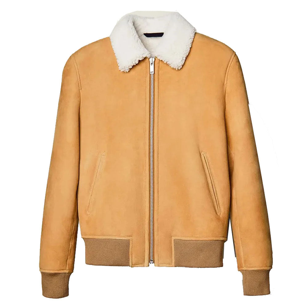 Men Bomber B3 Airforce Flight Fur Sheepskin Brown Shearling Leather Jacket