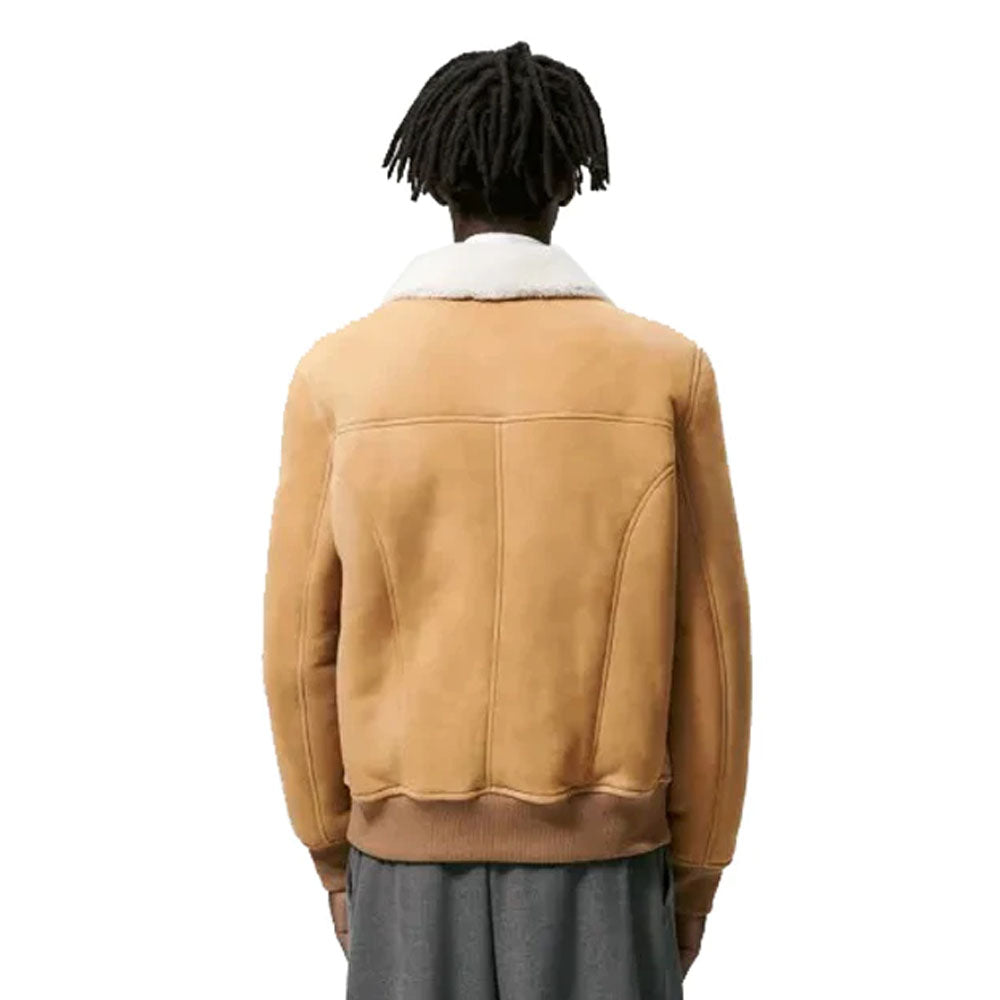 Men Bomber B3 Airforce Flight Sheepskin Brown Shearling Leather Jacket