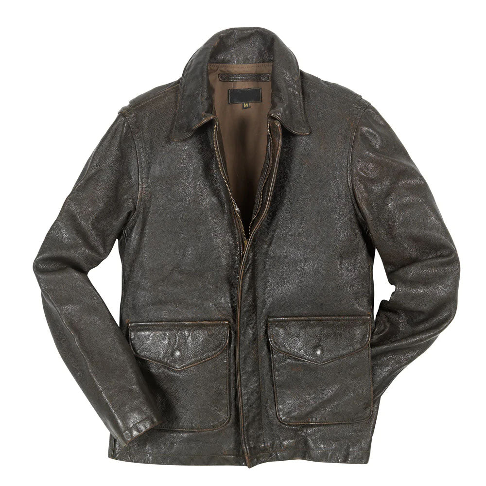 Mens Brown Aviator Military A-2 Airforce Flight Bomber Leather Jacket