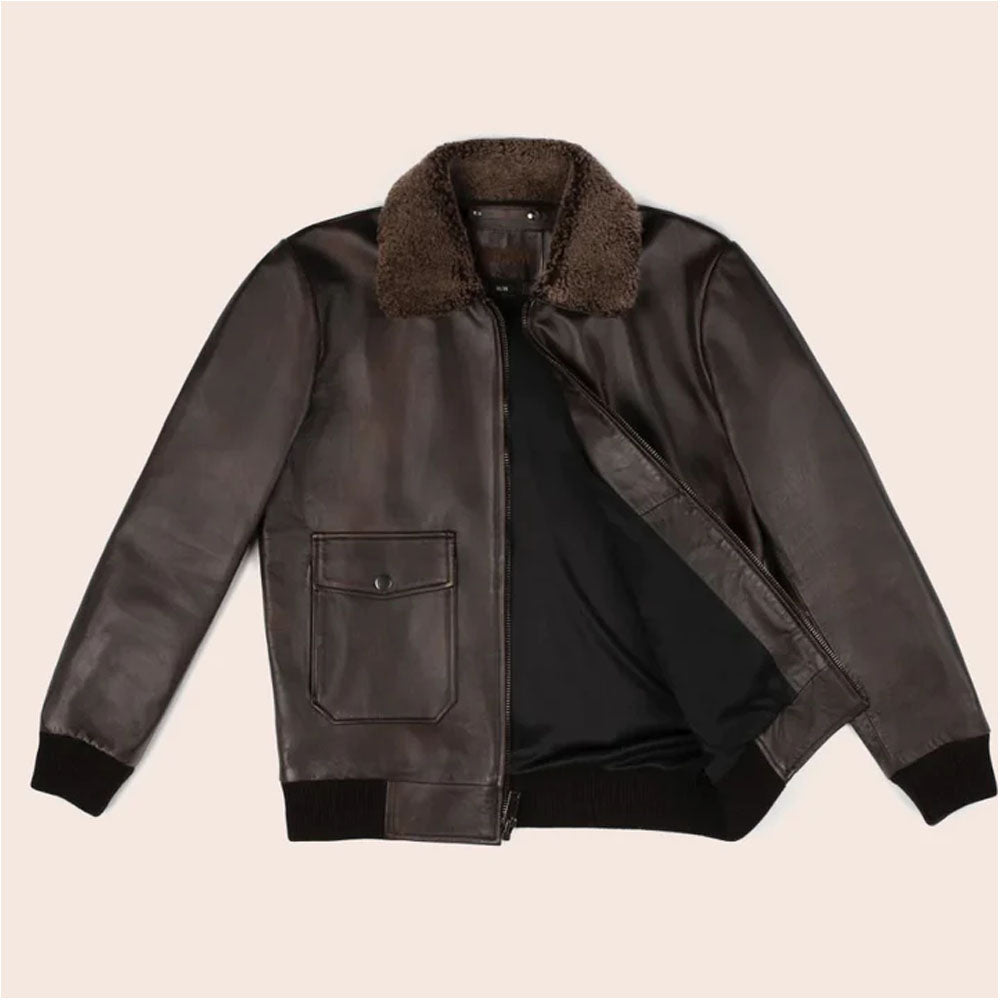 Brown Flight Military G-1 Aviator Pilot Bomber Leather Jacket