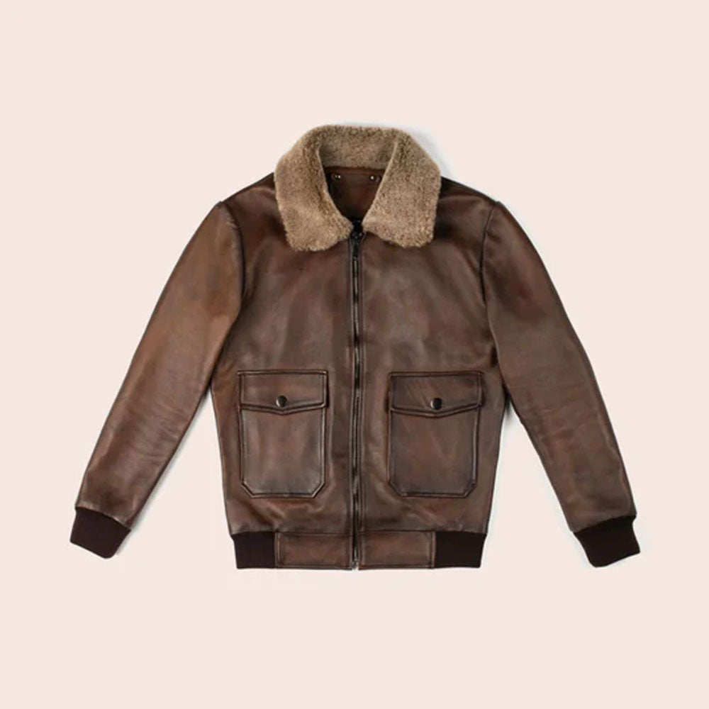 Men's Aviator G-1 Flight Cocolate Brown Military Pilot Bomber Leather Jacket