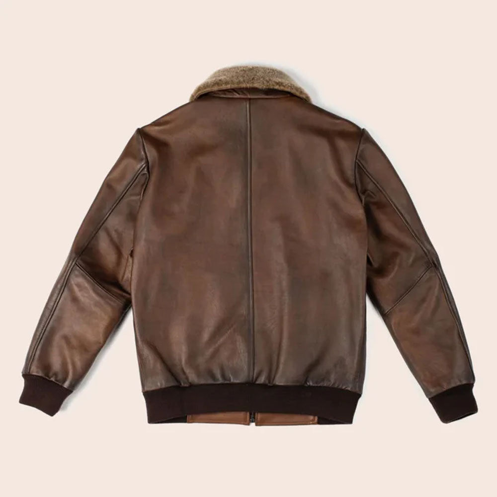 Men's Aviator G-1 Flight Cocolate Brown Military Bomber Leather Jacket