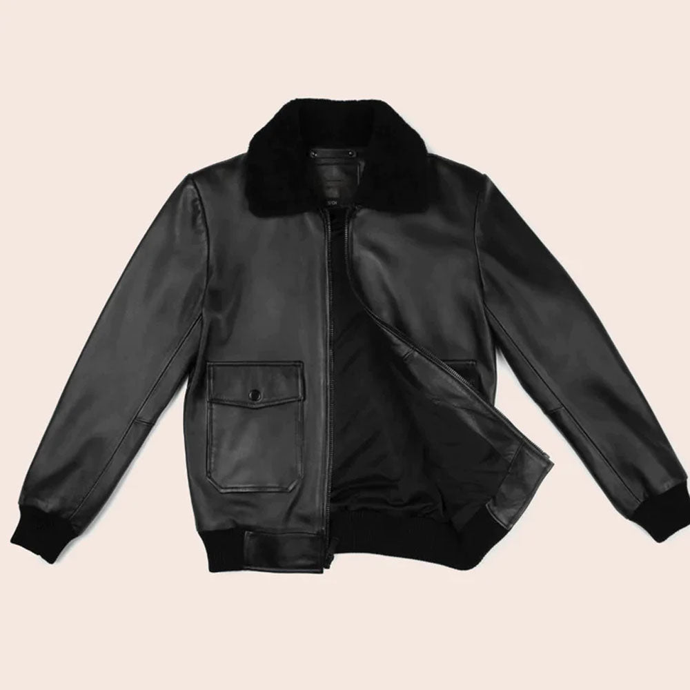 Men Bomber Black G-1 Flying Black Flight Leather Jacket