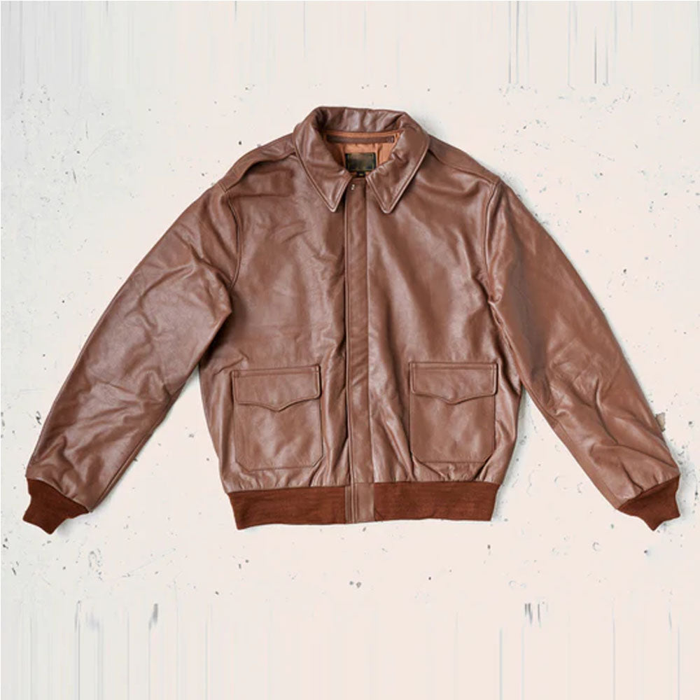 Men Flight Military Lambskin Brown Airforce Aviator Flying Bomber Leather Jacket