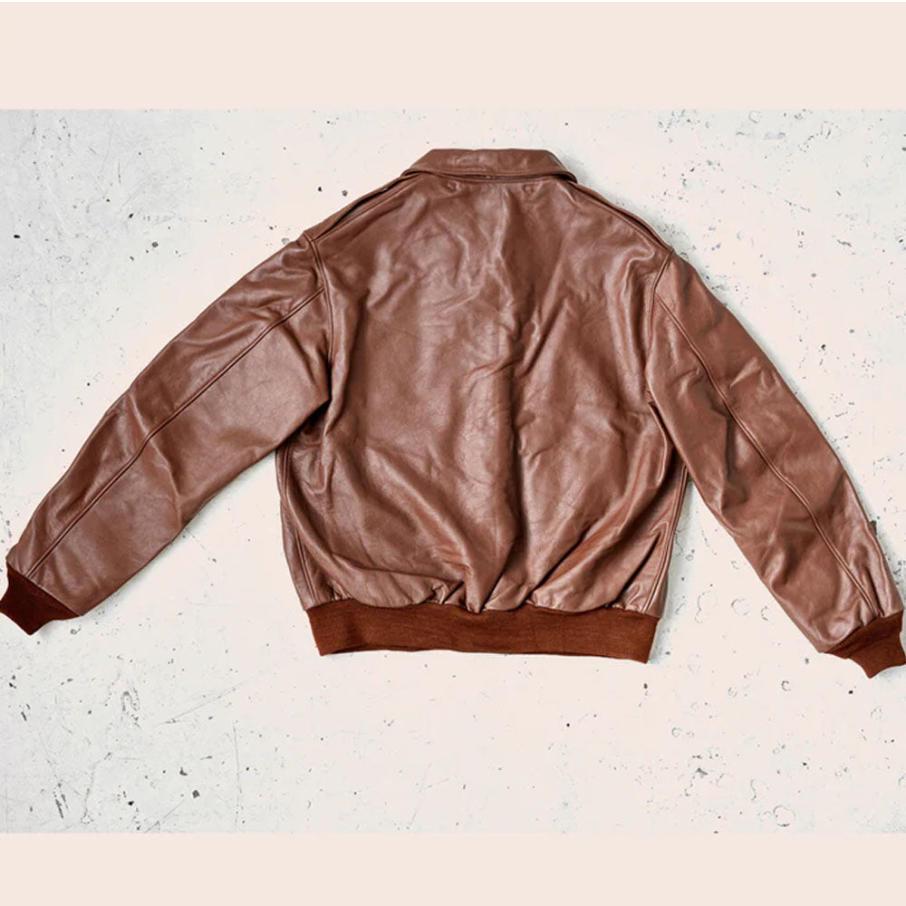 Men Flight Military Lambskin Brown Airforce Aviator Bomber Leather Jacket