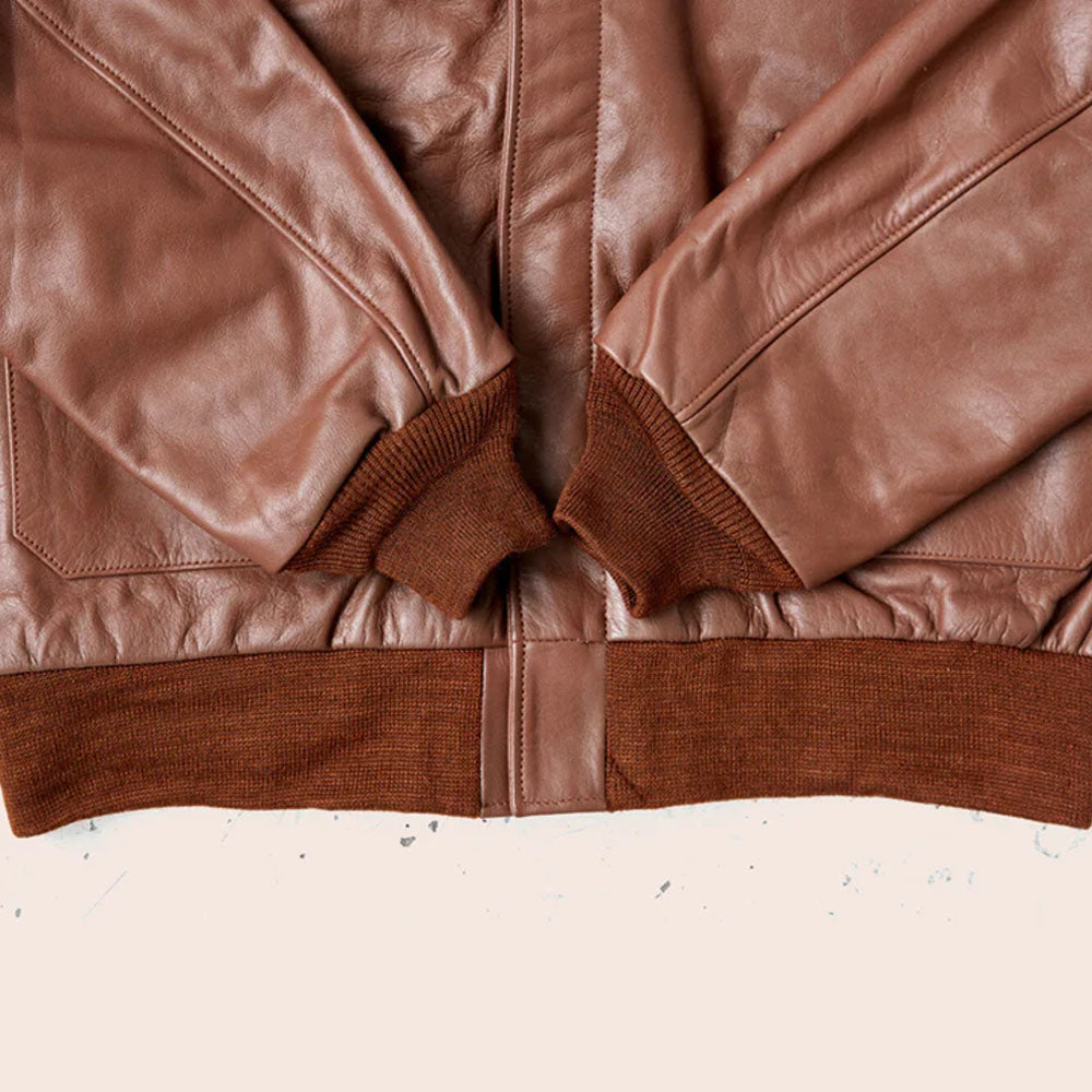Flight Military Lambskin Brown Airforce Aviator Flying Bomber Leather Jacket
