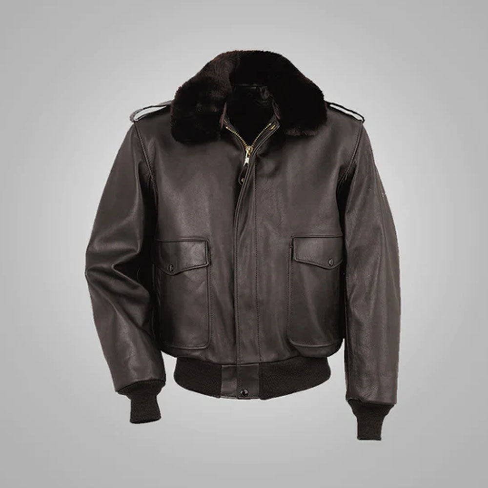 Men Brown Bomber G-1 Military Pilot Flight Leather Jacket