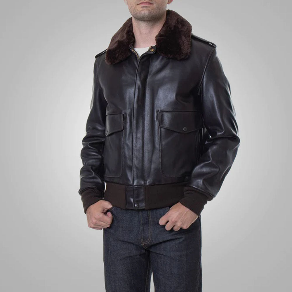 Men Brown Bomber G-1 Military Flight Leather Jacket